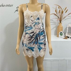 Floral Babydoll Dress Size S Small Satin Lace Sleep Dress Spaghetti Stylestalker